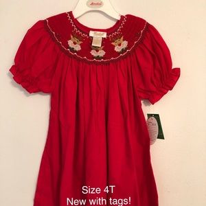 NWT Christmas reindeer red smocked dress 4T